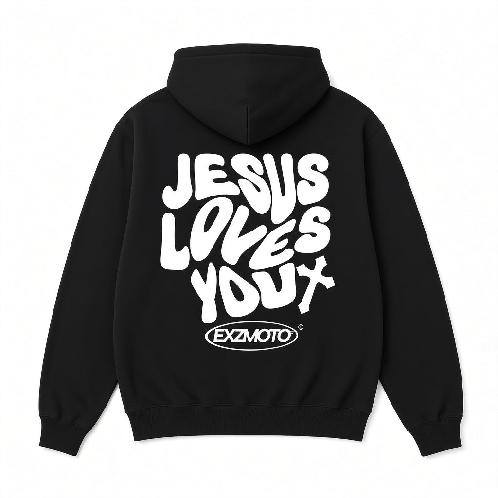 EXZMOTO hoodie back - Jesus Loves You print